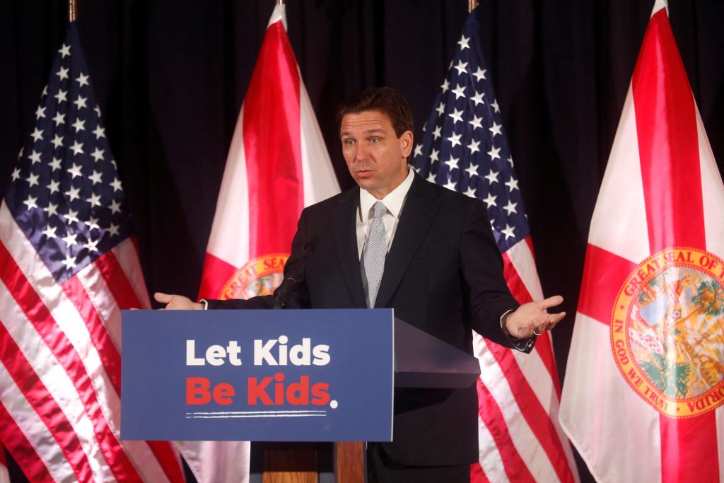 Florida Governor Ron DeSantis speaks at Cambridge Christian School in Tampa